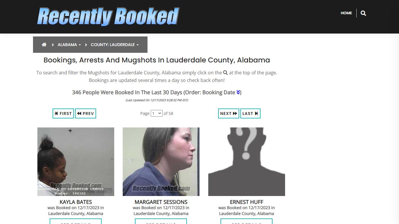 Bookings, Arrests and Mugshots in Lauderdale County, Alabama